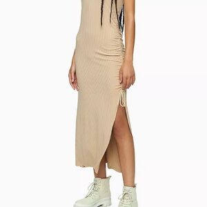 Calvin Klein Jeans Ribbed Tan Drawstring Midi Dress